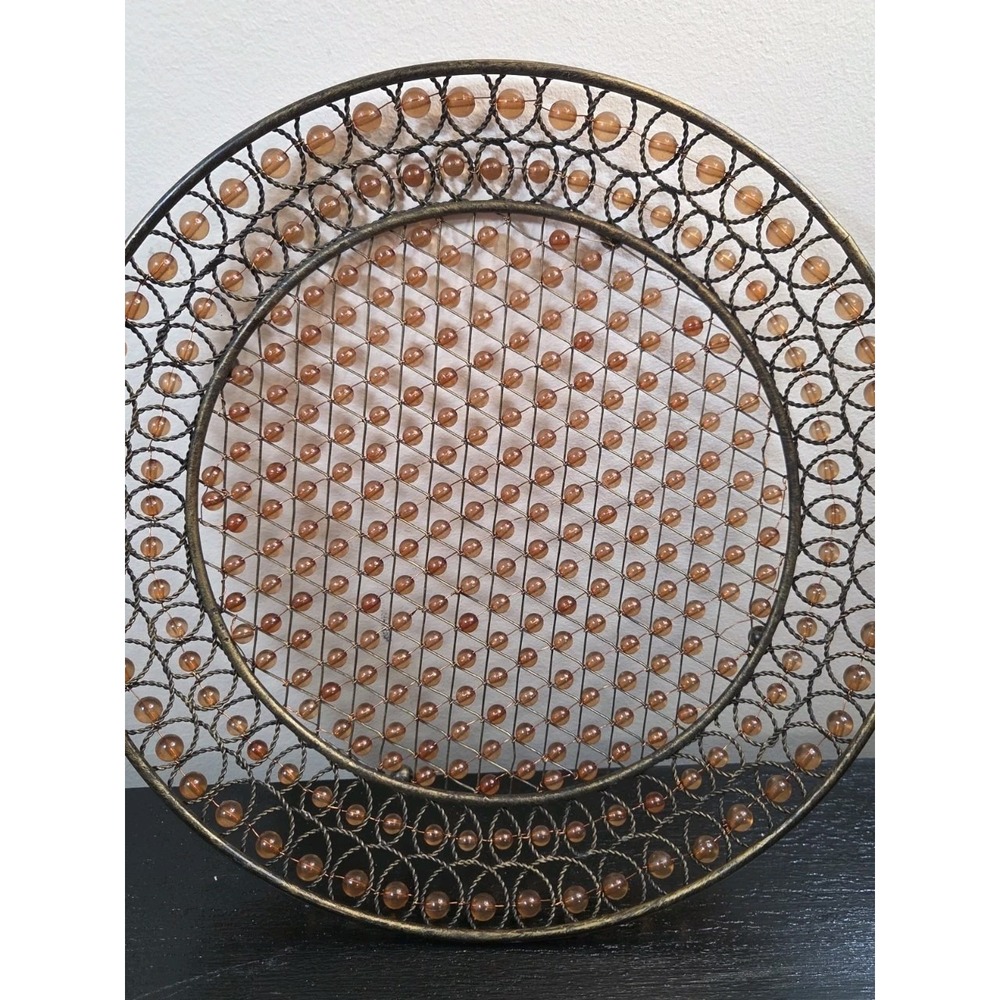 VtG  Pier 1 Round Serving Tray Wire‎ & Amber Bead Design McM Bohemian